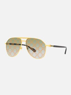 Gucci GG 1220S Pilot Sunglasses Gold Black Monogram Green Pink Gradient- JAMAPN
